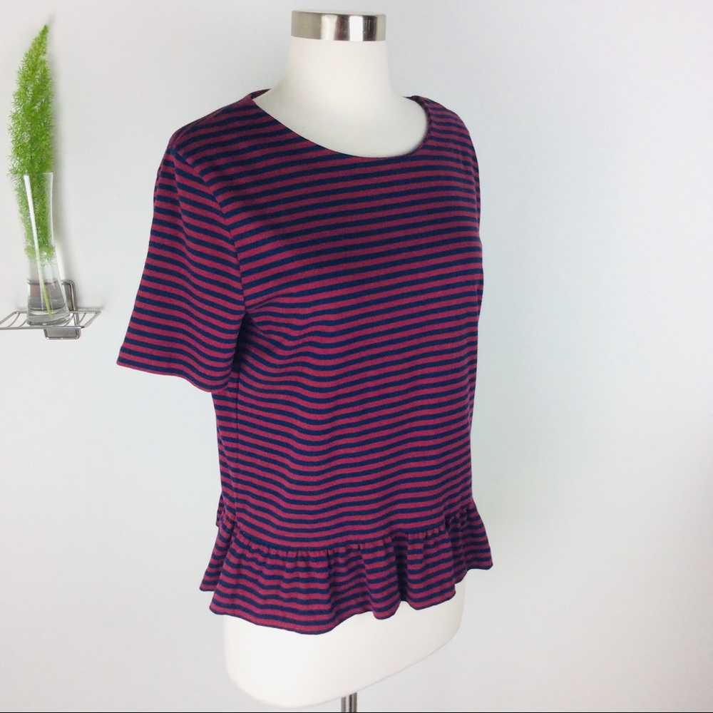 J. Crew Gorgeous Stripe Ruffled Hemline Top Size M